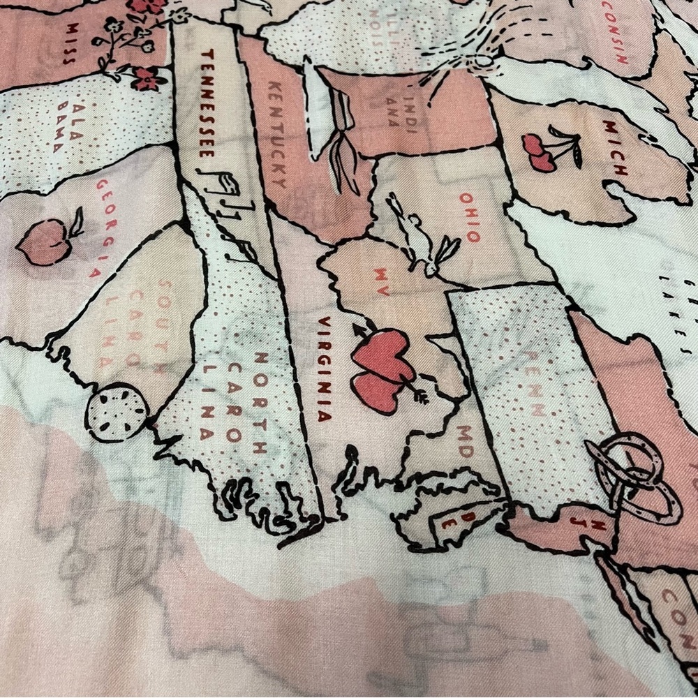 Kate Spade Map Of USA 80X30 inch Rectangle Viscose Scarf New No Tags Wanderlust - Picture 10 of 11